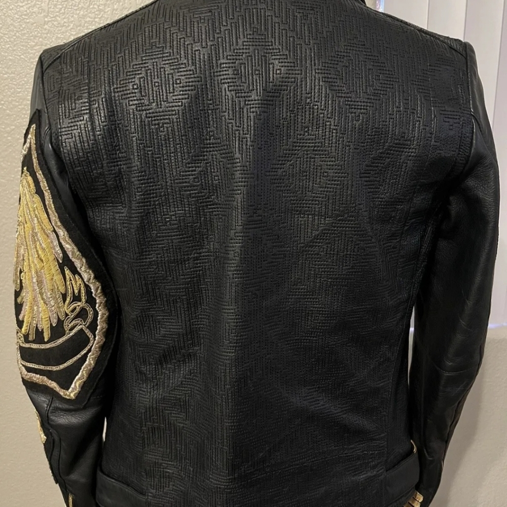 Balmain x H&M Gold Lion Embroidered Leather Jacket - Picture 4 of 11